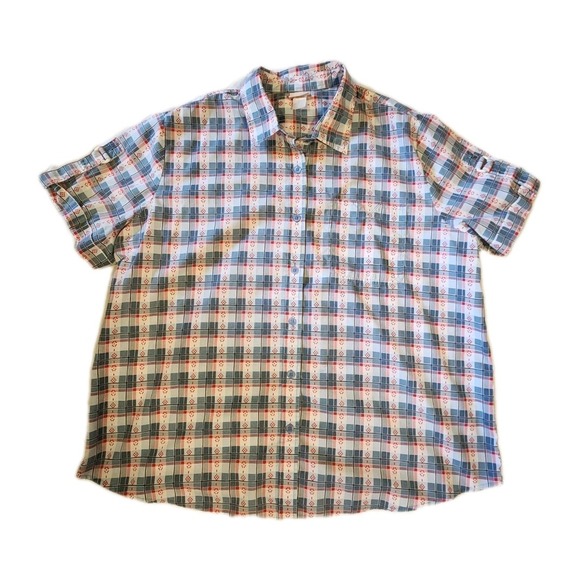 Tops - American Sweetheart Shirt Small Blue Red White Plaid Button Up‎ Vintage